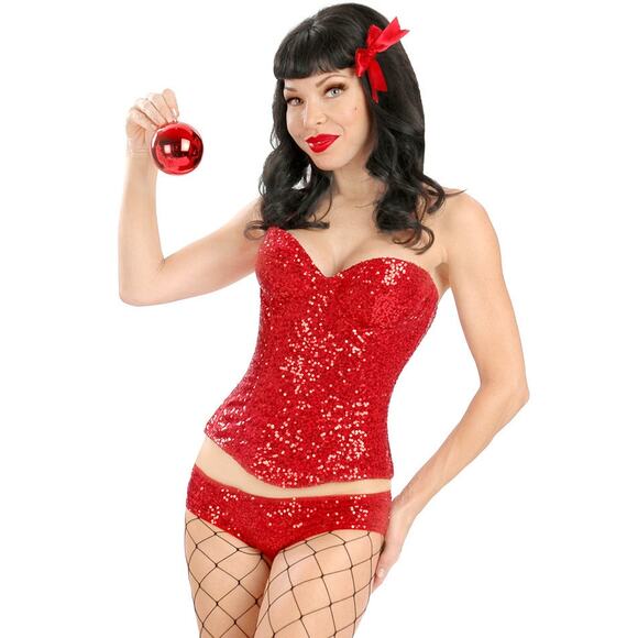 Trashy lingerie usa vintage red sequin corset Bustier bra 32c small y2k devil - Picture 1 of 13